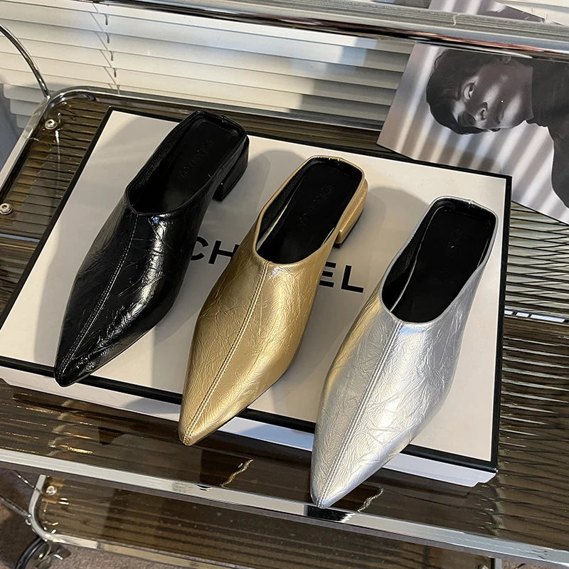Fashion Pointed Toe Women Flats Slippers Mules Shoes 2026 Luxury Zpaxo