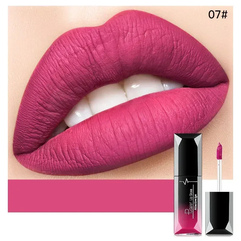 Pudaier Waterproof Lip Gloss Matte Liquid Lipstick Matte Lip Stick Cosmetics Makeup Nude Purple Black Rose Cosmetics Zpaxo 7