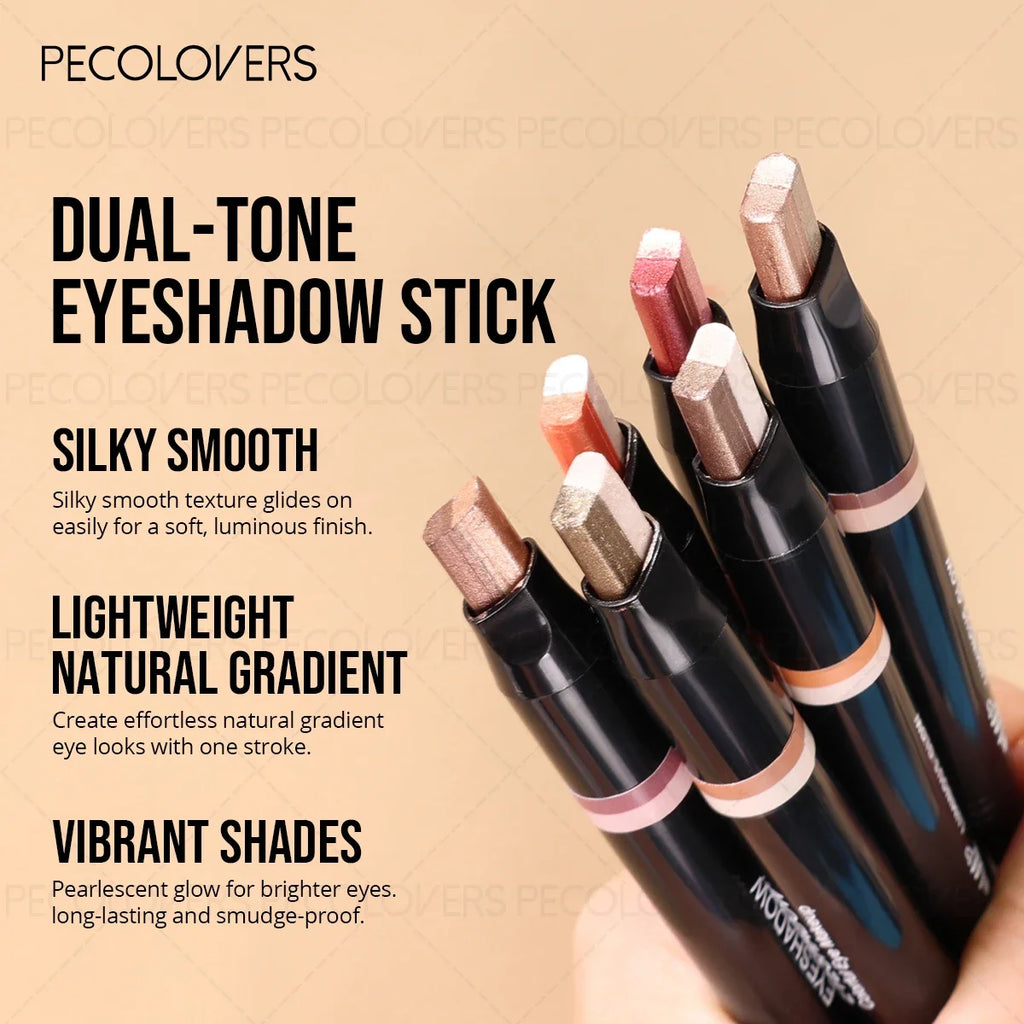 Glitter Double Color Eyeshadow Stick Metallic Gradient Waterproof Two Tone Long Lasting Shimmer Shadow Pen 2 in 1 Eye Makeup Zpaxo