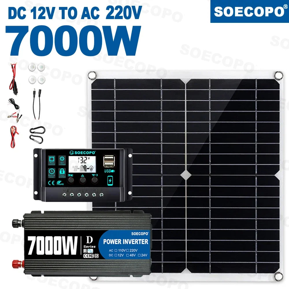 SOECOPO 7000W Solar Power System 12V 110V 220V AC 100A Controller Zpaxo Solar Kit 220V
