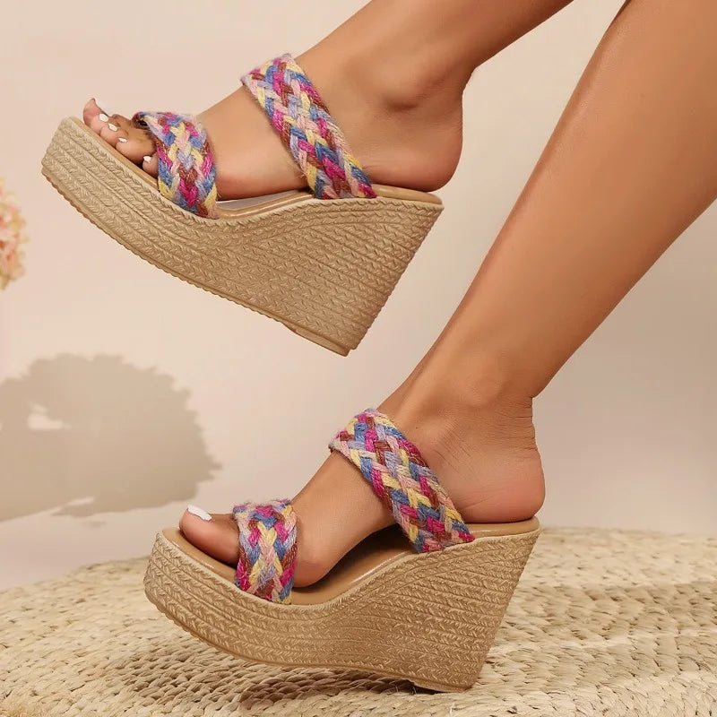 2025 Women's Wedge Platform Sandals Vacation Heels Shoes Thick Zpaxo pale pinkish gray 35