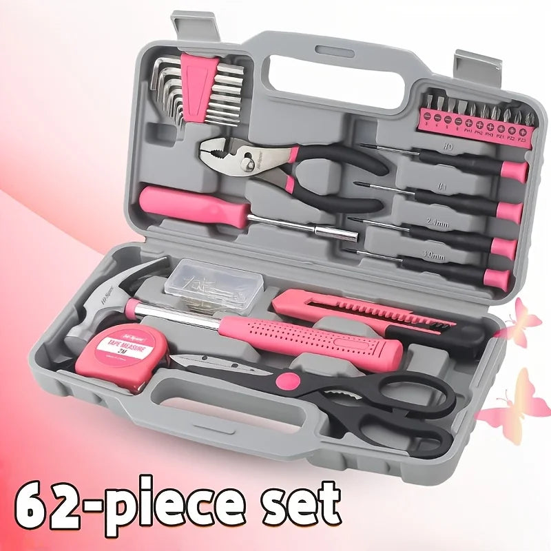 A 62pcs Multifunctional Toolbox, Suitable for Home Use, Portable, Fully Equipped with Tools Including a Hammer, Pliers Zpaxo As shown
