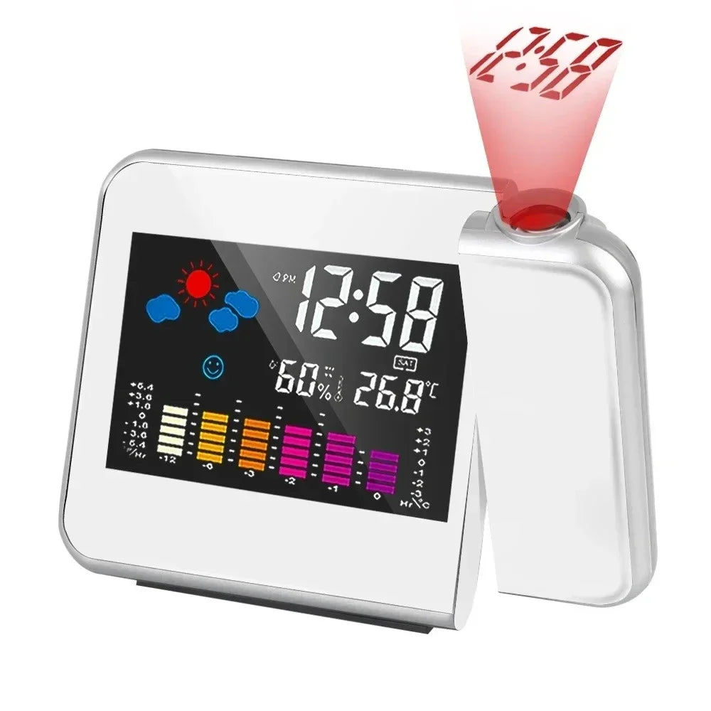 LED Rotating Projection Digital Alarm Clock Screen Night Light Smart Zpaxo White G5287B