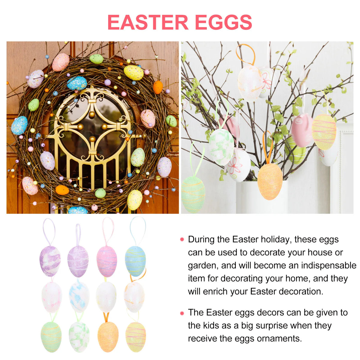 Easter Egg Ornaments Hand-painted Decorative Hanging Eggs Tree Decor Zpaxo