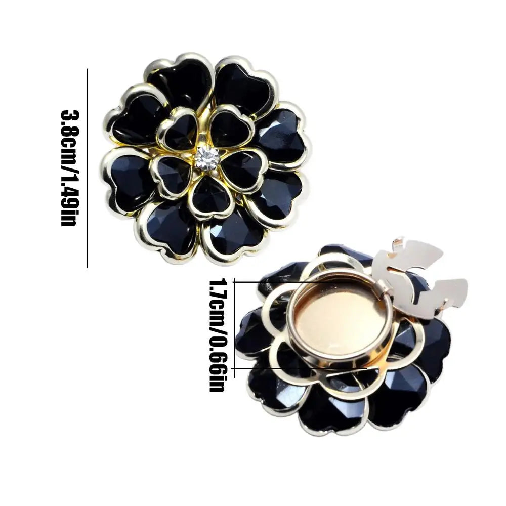 Women Flower Button Covers Vintage Fancy DIY Decorative Metal Shaped Zpaxo Black