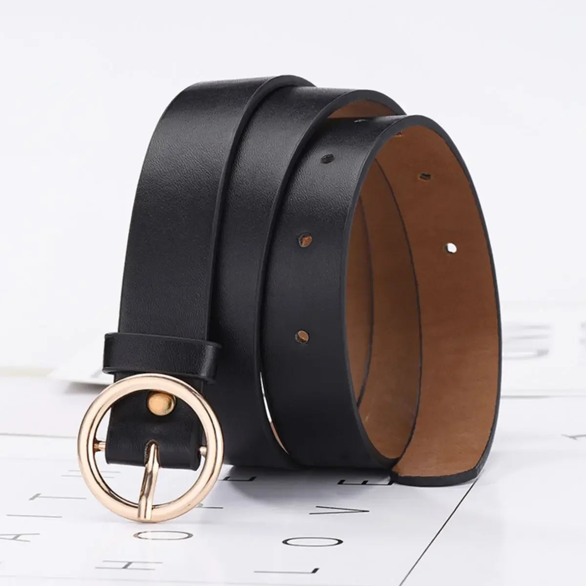 Women's Belt Fashionable Round Buckle Jeans Cargo Pants Skirt Thin Zpaxo