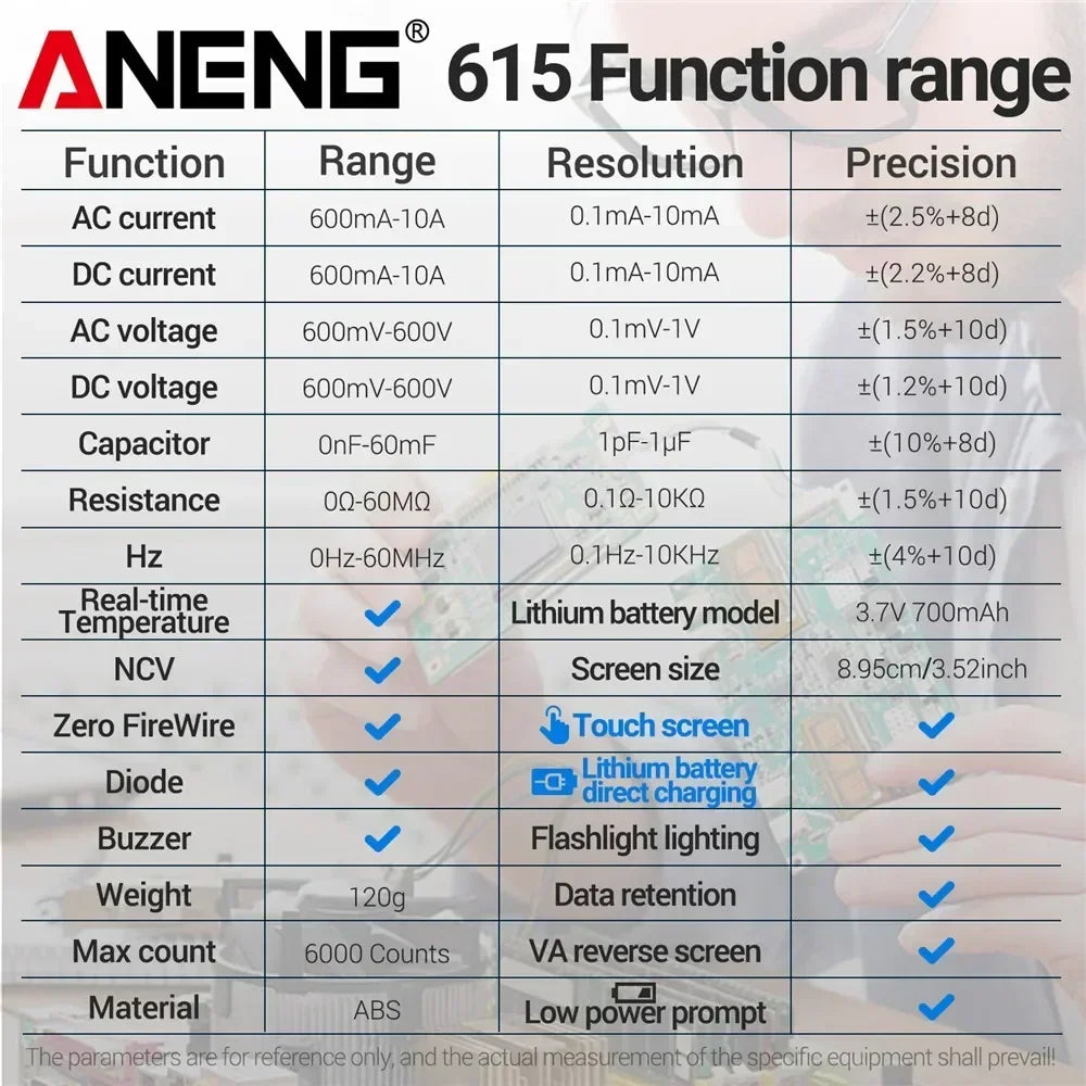 Rechargeable 6000 Counts Multitester ANENG 615 Test Tools Digital Zpaxo