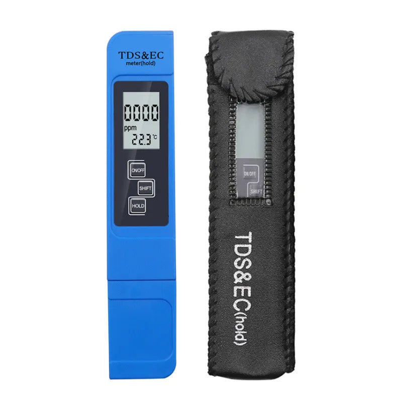 TDS EC Meter Digital Water Tester Range 0-9990 Purity Temperature Zpaxo blue with case