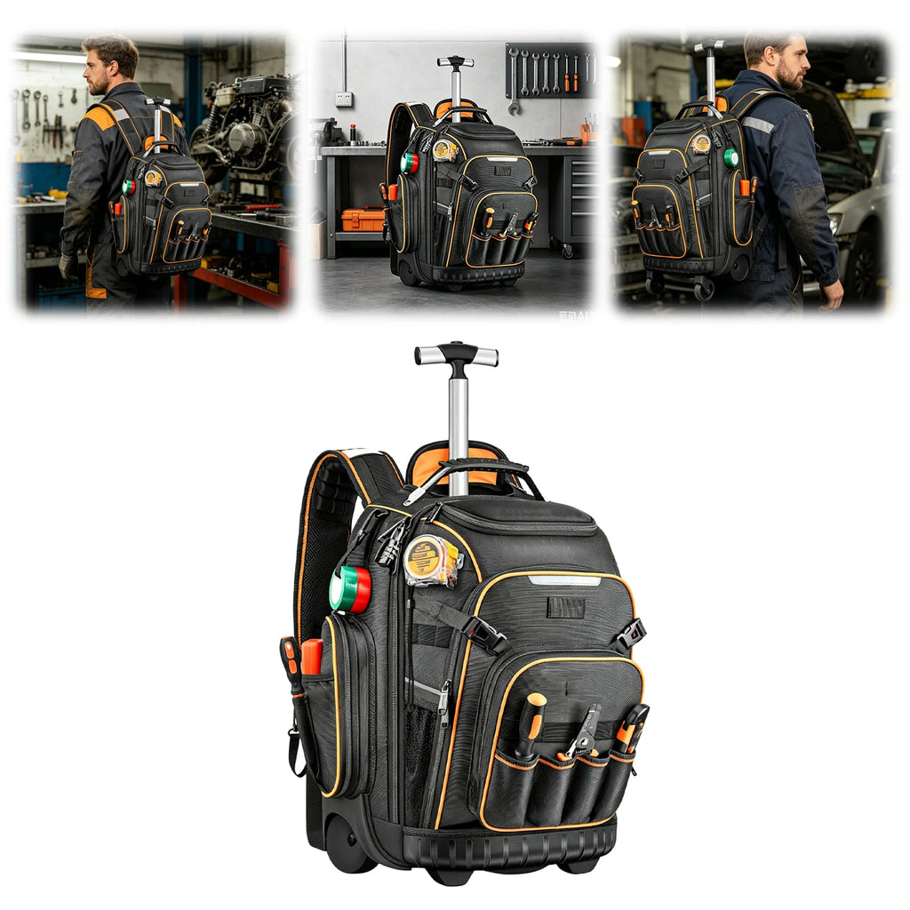 Tool Backpack Wheels Electrician Waterproof Base Rolling Bag Zpaxo