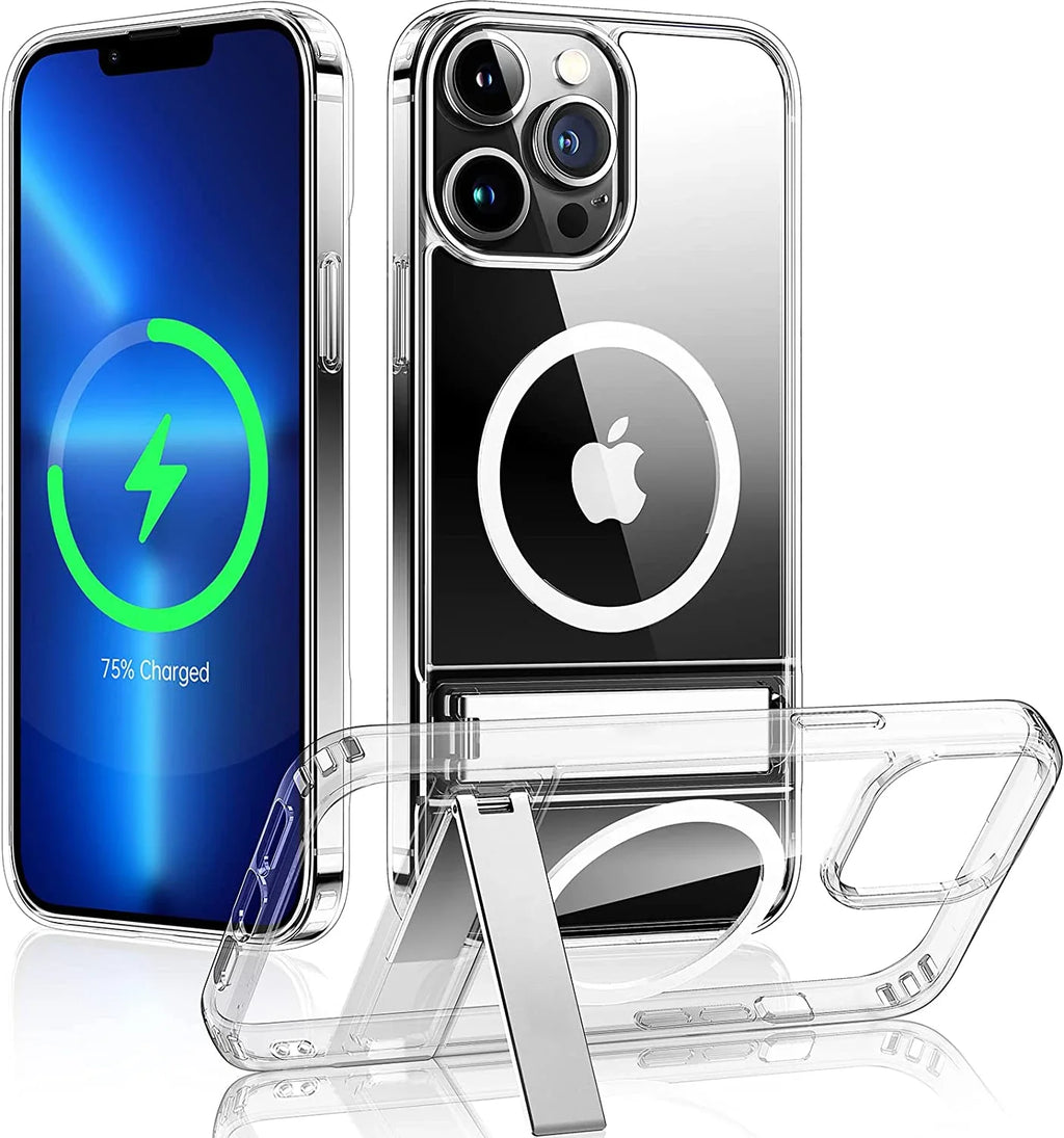 Clear Magnetic Phone Case Kickstand Iphone 17 Max Air 16 15 14 13 12 Zpaxo Transparent For iPhone 14