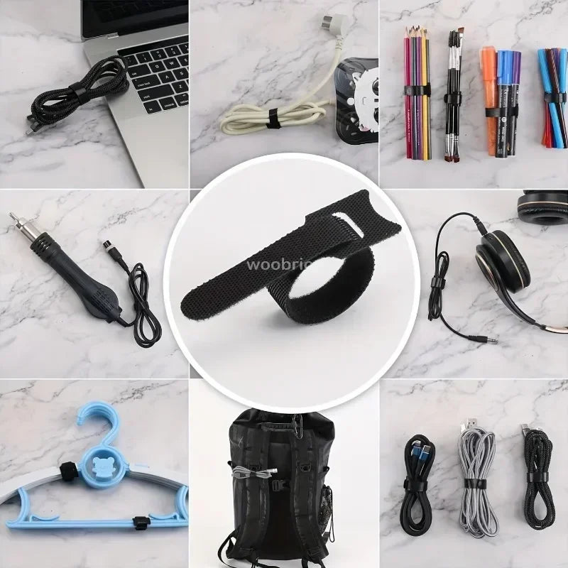 100pcs Releasable Cable Ties Black Nylon Loop Hoop Straps Wrap Zip Bundle Bandage Tie Plastics Fastening Desktop Cables Manager Zpaxo