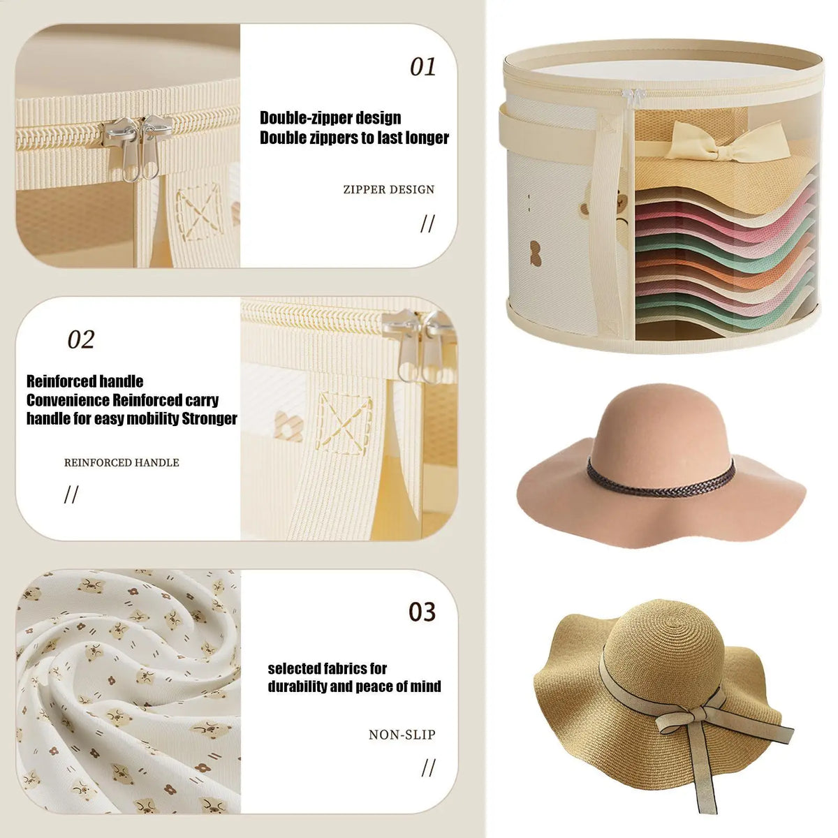 Clear PVC Hat Storage Box Zipper Closure Dustproof Foldable Stackable Zpaxo