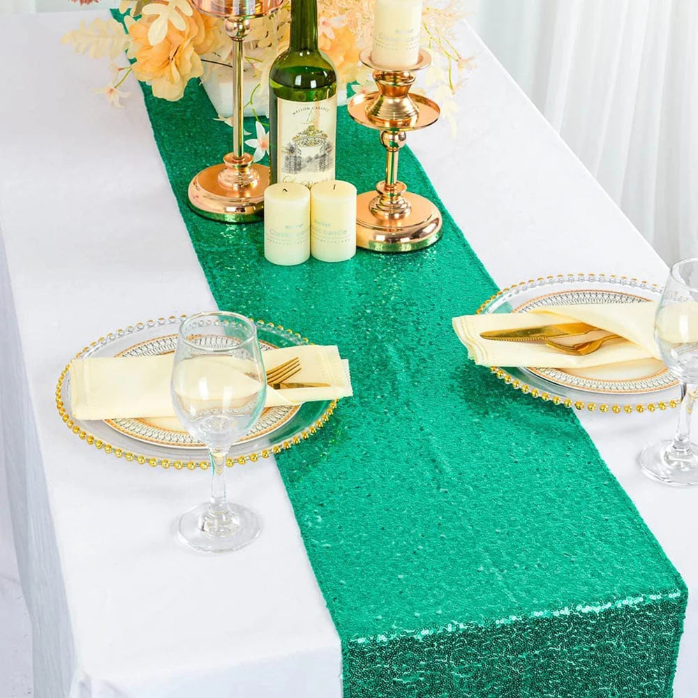 Sequin Table Runner 30*180cm Glitter Table Runner for Wedding Party Birthday Bnaquet Hotel Home Table Table Zpaxo Green