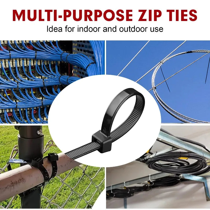 Black Cable Ties Heavy Duty Zip Ties Fastening Ring Self-locking Plastic Nylon Cable Tie Zip for Home Offices Industrial Zpaxo