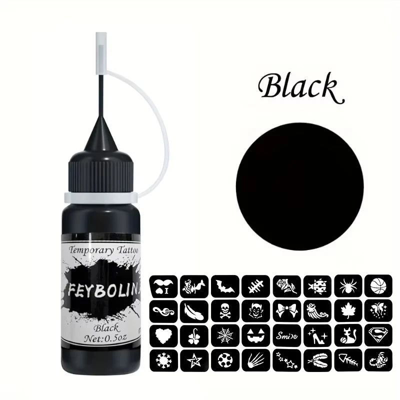 Temporary Tattoo Juice Paste with Templates,Temporary Henna Tattoo Ink Gel For Body Art Painting Cream,DIY Pigment Professional Zpaxo 01 black