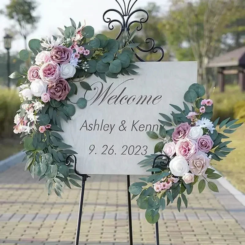 Romantic White Artificial Wedding Flowers Arch Welcome Sign Decor Zpaxo