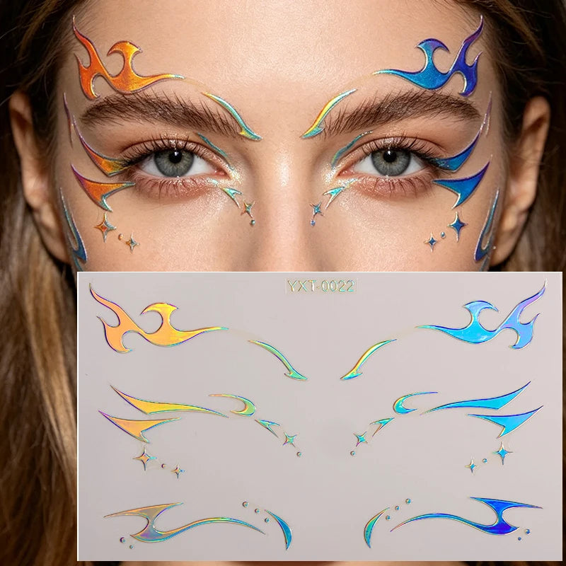 Colorful Eyes Makeup Stickers Laser Temporary Tattoo Eye Liner Brows Face Art Sticker Decals Halloween Festival Party Decoration Zpaxo YXT-022-1Pc
