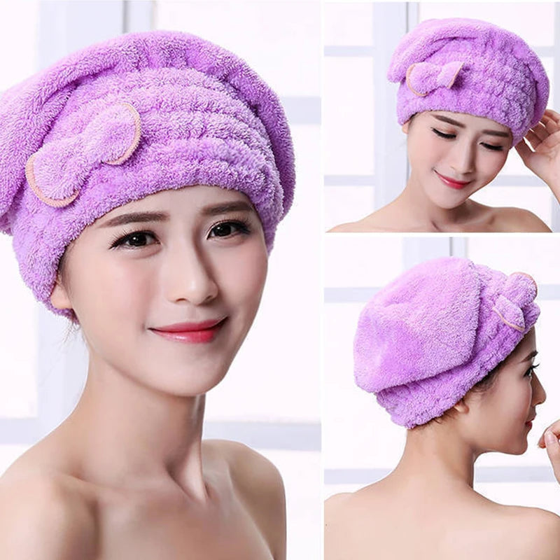 Quick Drying Hair Cap Women Bowtie Bathing Hat Microfiber Towel Zpaxo