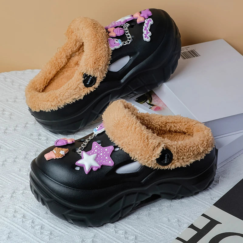2025 Fashion Waterproof Cotton Slippers Women Winter Cashmere Zpaxo black 37-38