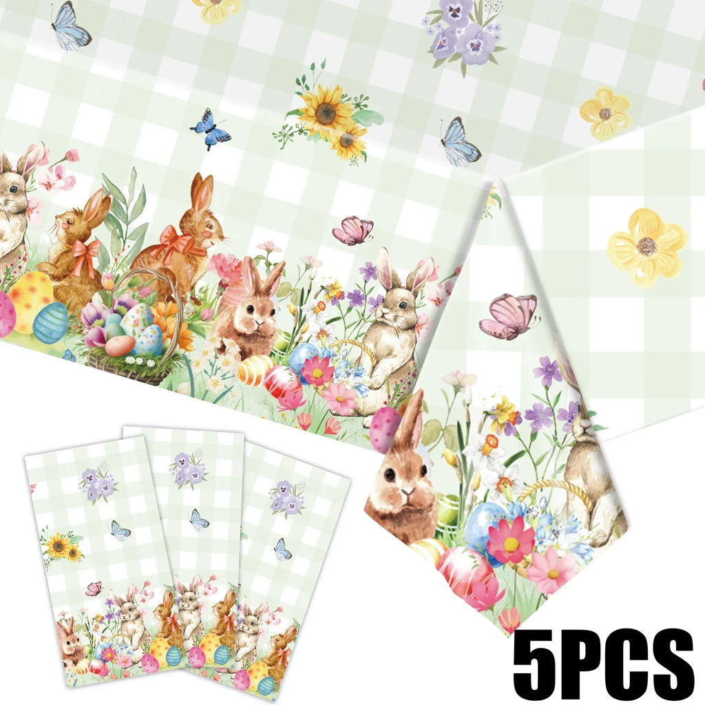 2025 Year Easter Egg Bunny Theme Party Supplies Disposable PE Plastic Zpaxo 5PCS 137x274cm
