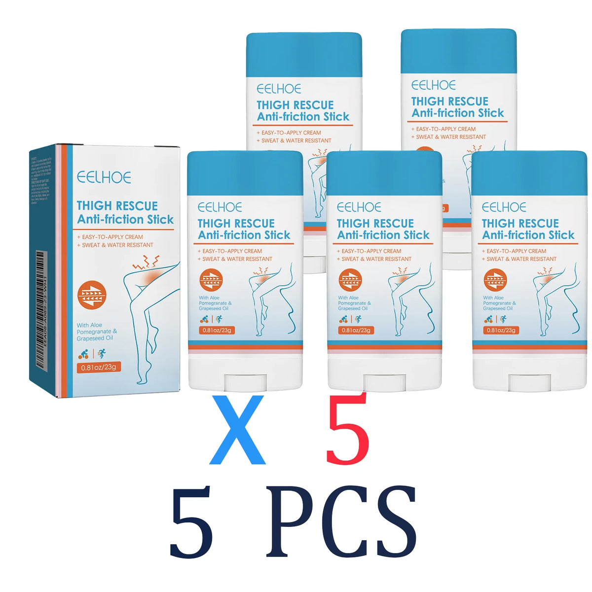 1/2/3/4/5 Pcs Anti Chafing Stick Flaky Thigh Skin Care Stabilizing Restoring Soothing Redness Long Lasting Moisturization Balm Zpaxo 5 Pcs