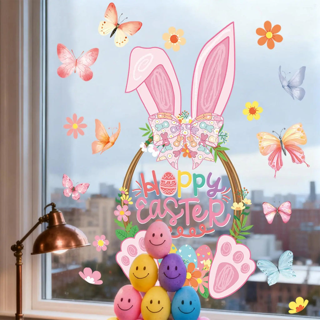 Easter Window Clings Static Decals Double Sided Spring Bunny Decor Zpaxo