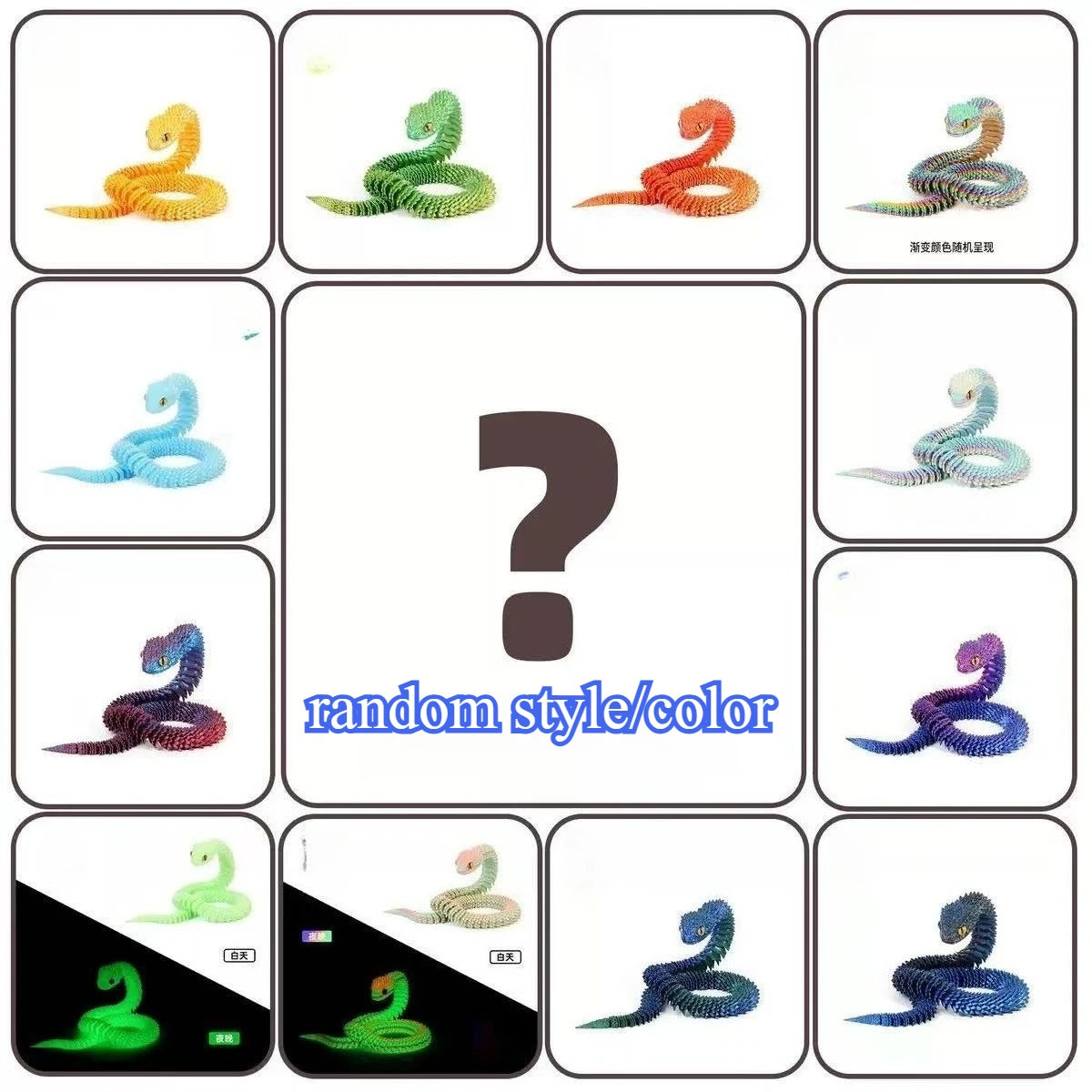 3D Printed Snake Figurines Simulated Animals Kid Craft Ornament Zpaxo random 30CM11.8in