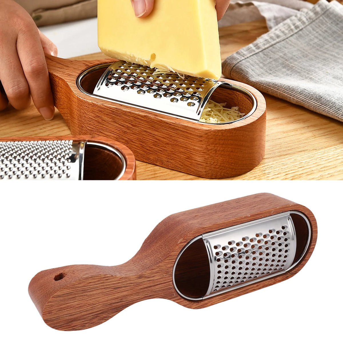 Wooden Handle Cheese Grater Manual Shredder Storage Space Handheld Zpaxo