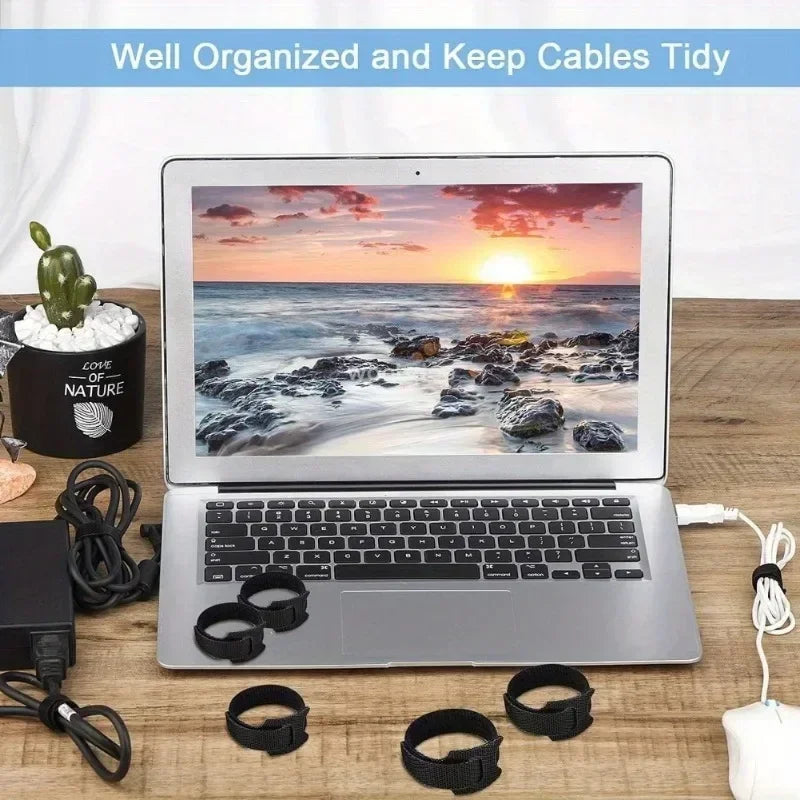 Attaches Auto Adhesive Fastener BLACK Tape Nylon Hook Loop Cord Storage Box Computer Data Cable Ties Long T-tie Wire Reusable Zpaxo