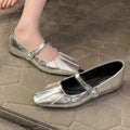 Solid Women's One-word Buckle Strap Metal Embellishment Slippers Zpaxo Silver 36