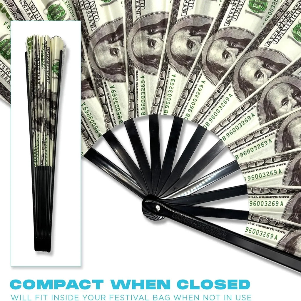 Realistic Dollar Bill Printed Handheld Fan Lightweight Plastic Zpaxo