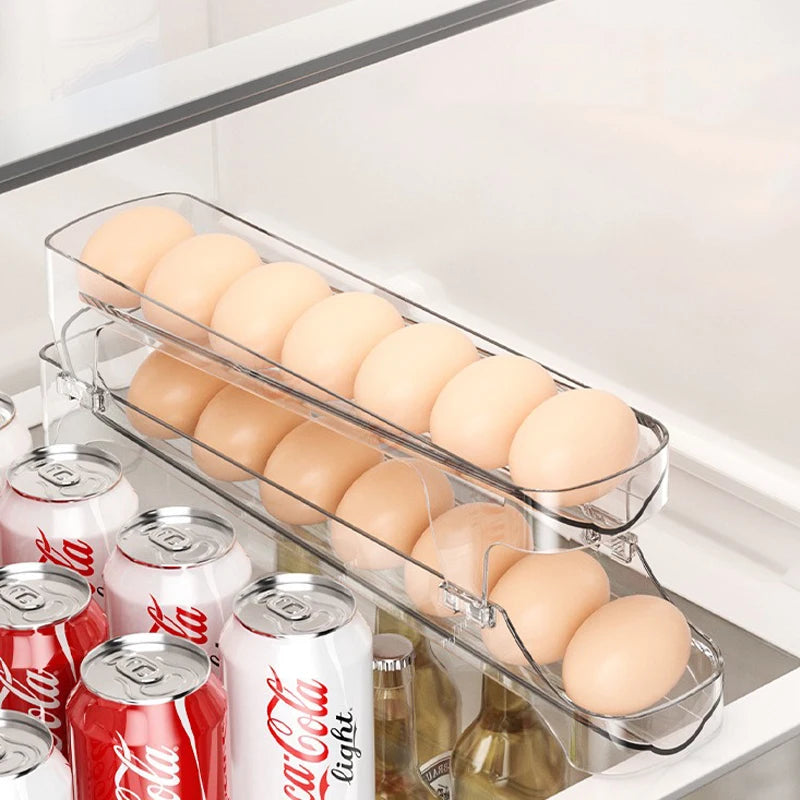 2-Tier Automatic Rolling Egg Dispenser Stair-style Storage Organizer Zpaxo
