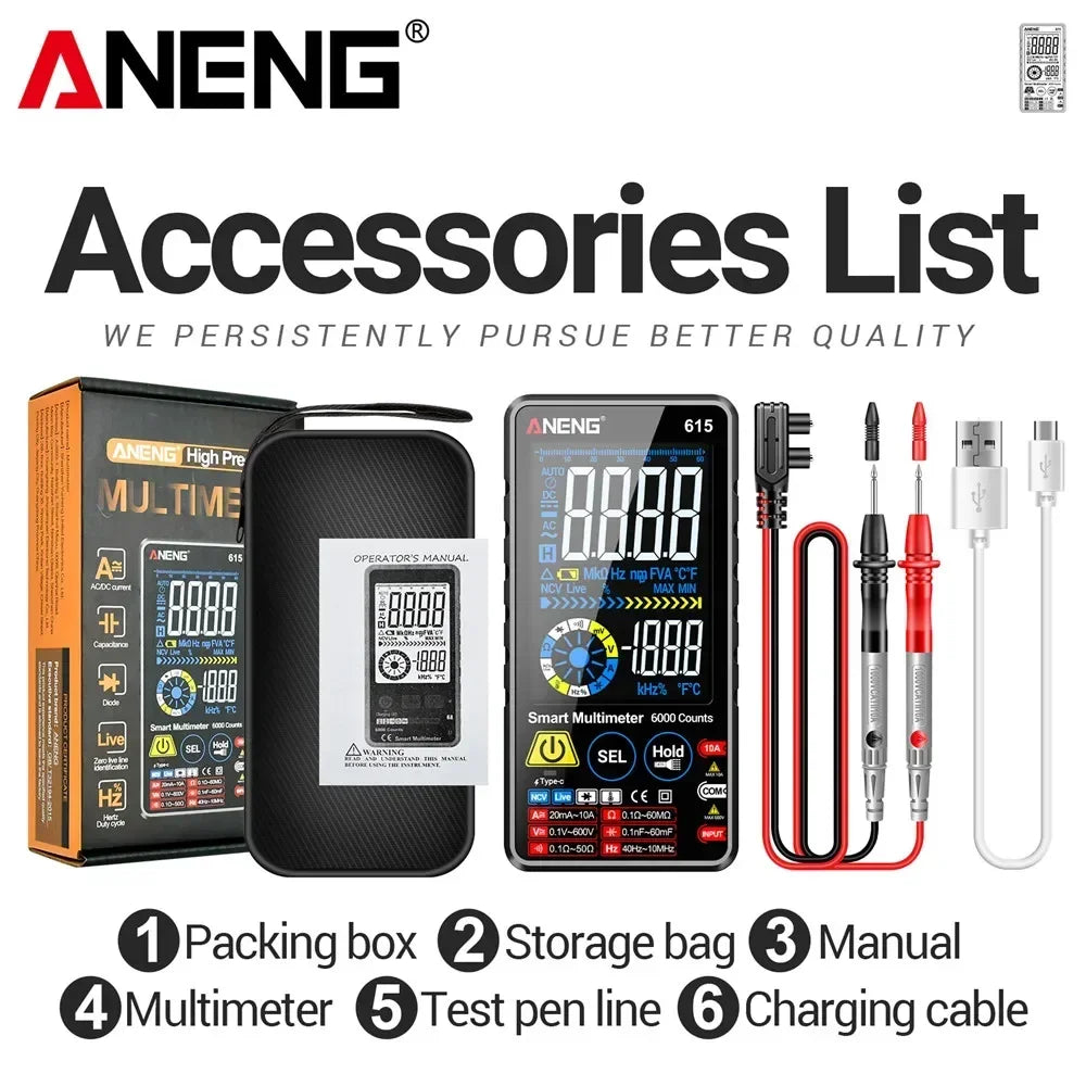Rechargeable 6000 Counts Multitester ANENG 615 Test Tools Digital Zpaxo 615 Black