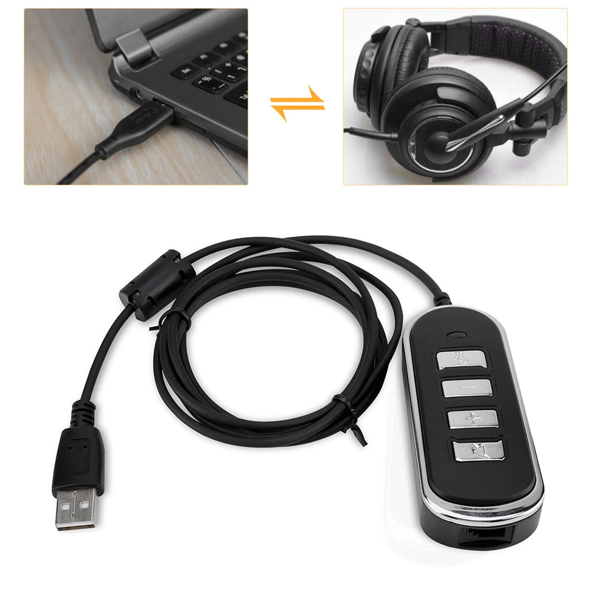 RJ9 Jack USB Cable Ear Phone Connection Audio Headphone Conversion Zpaxo black