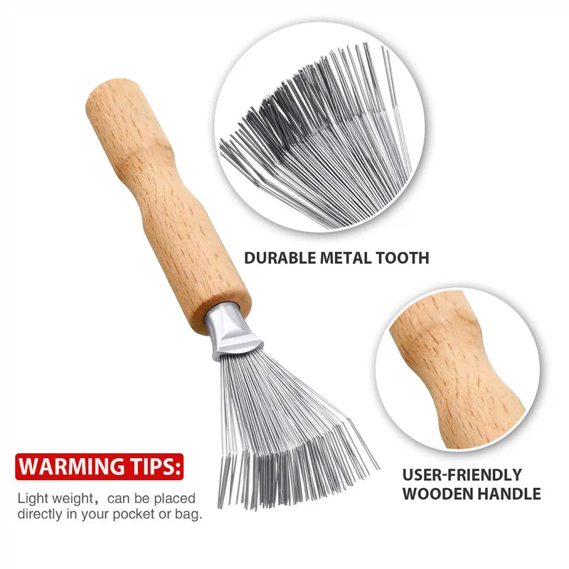 Hair Brush Cleaner Tool Wooden Handle Mini Dirt Remover Brushes Metal Zpaxo