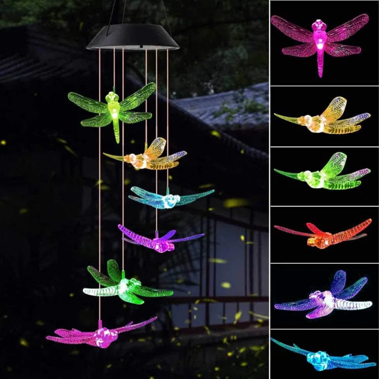 Solar Wind Chime Lights 6 Hummingbird Butterfly Wishing Bottle Zpaxo Color dragonfly Black Shell China Mainland