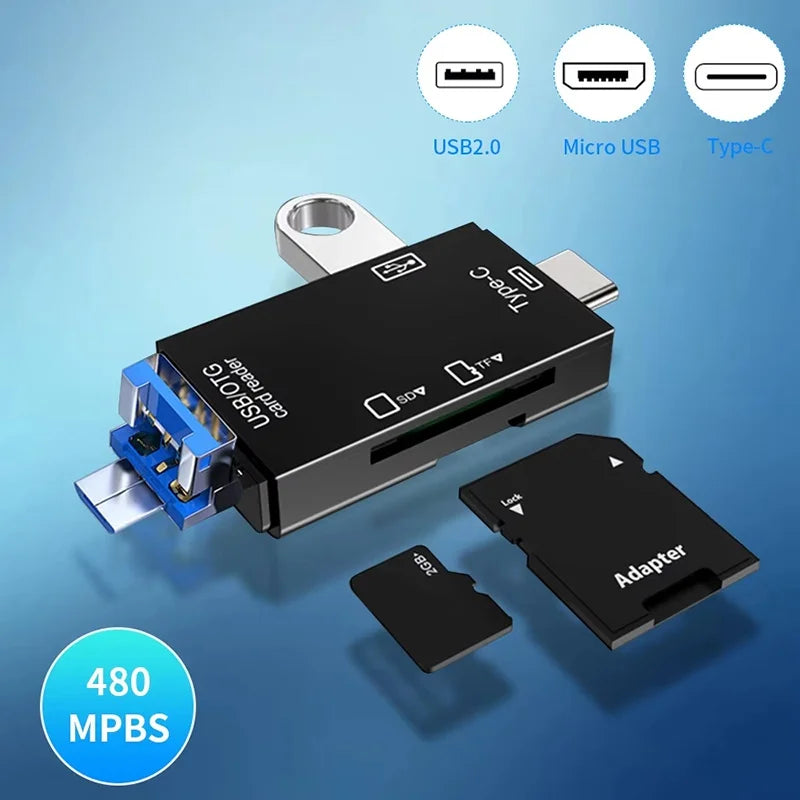 Multifunction 6 In 1 OTG SD Card Reader USB Card Reader Type-C/TF/SD Memory Card Adapter For Phone PC Laptops Camera Accessories Zpaxo