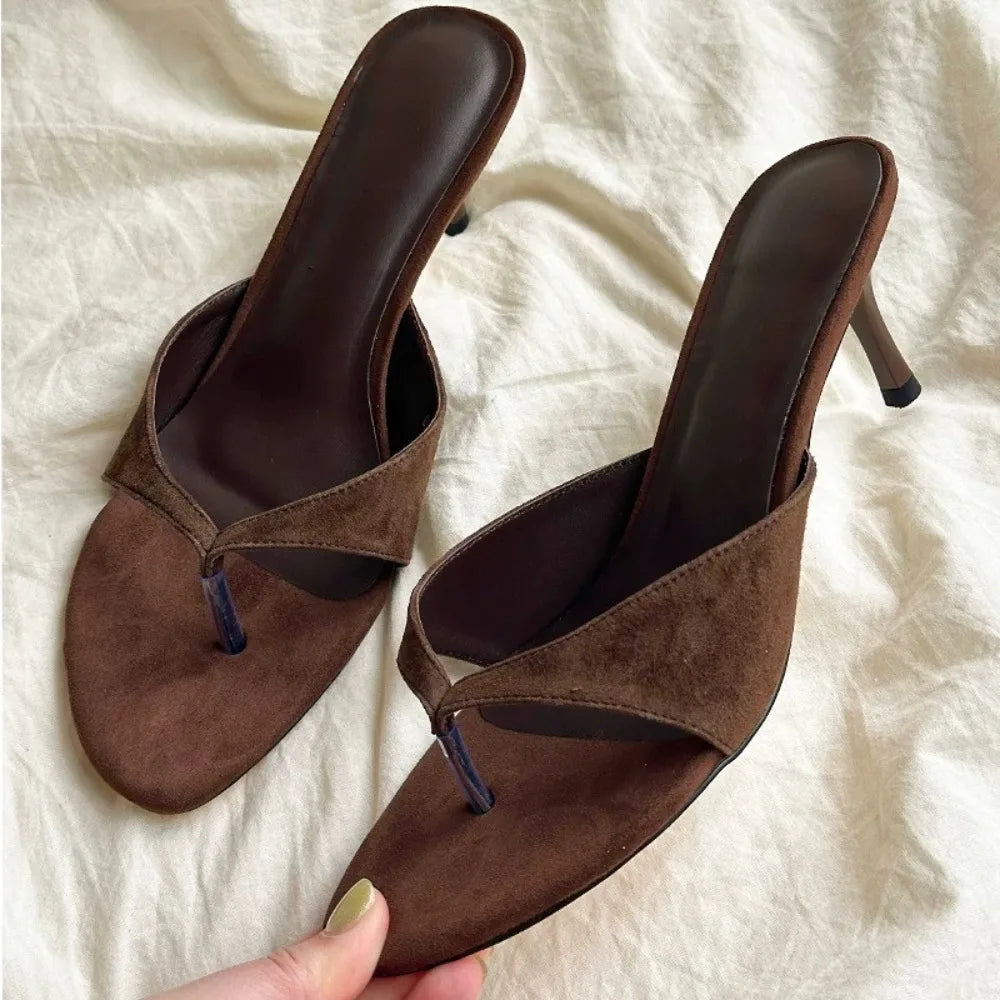 Fashion Round Toe Women's Thin Heel Sandals Flip Flops Slippers Zpaxo