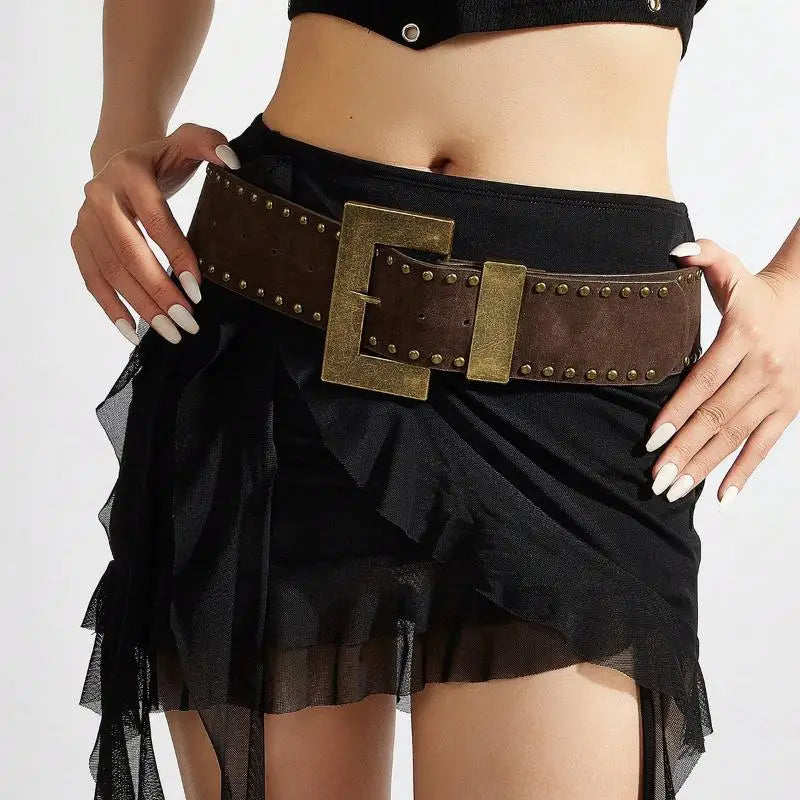 Retro Suede Rivet Belt Punk Gothic Western Cowgirl Wide Cummerbunds Zpaxo A11