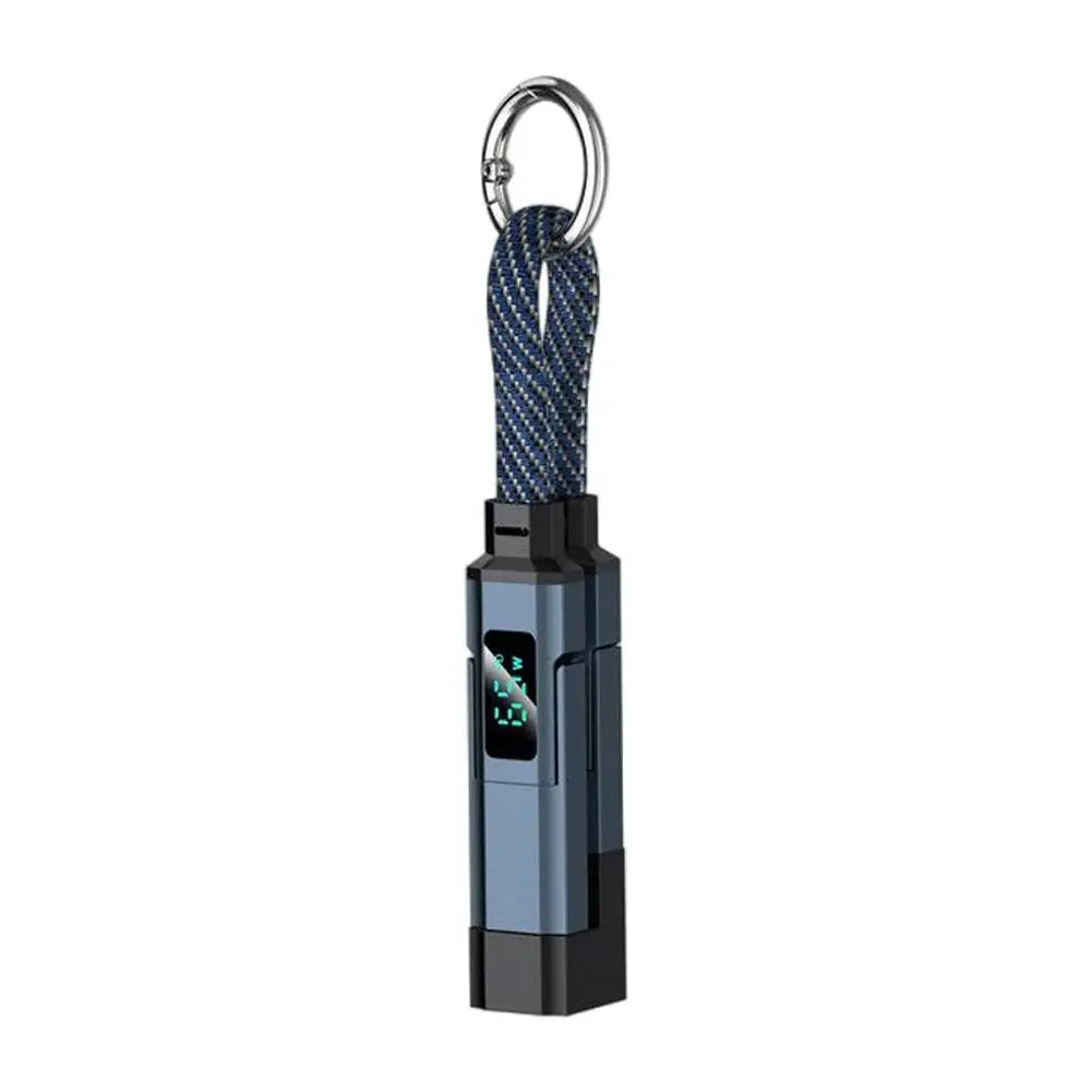 4 in 1 65W Keychain Charging Cable USB C Cable with V/A/W Display Type C for Apple Portable Cord for IPhone/iPad/Samsung/Laptop Zpaxo Blue