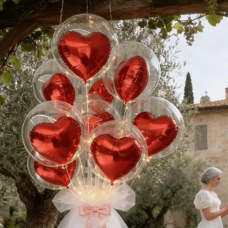Transparent Bubble Red Heart Balloon Bundle Wedding Valentine's Heavy Zpaxo