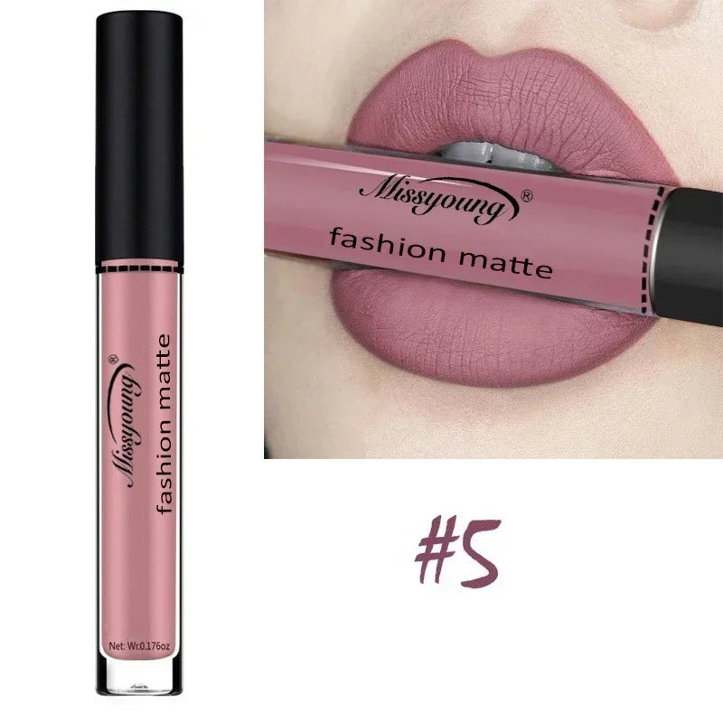 Makeup Lipstick Matte Brown Nude Chocolate Liquid Lip Gloss Batom Zpaxo 05