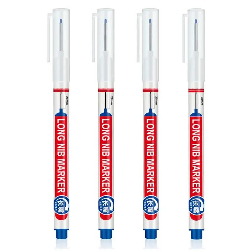 2cm Multi-Purpose Waterproof Long Head Markers Deep Hole Marker Pen For Metal Perforating Red/Black/Blue Ink Woodworking Tools Zpaxo Blue 4Pcs