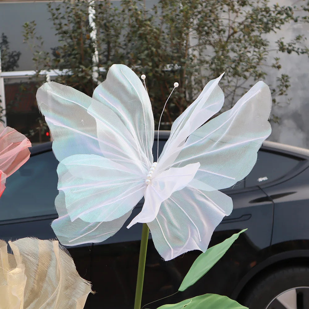 Giant Artificial Silk Peony Realistic Flowers Simulated Butterfly Zpaxo White Butterfly