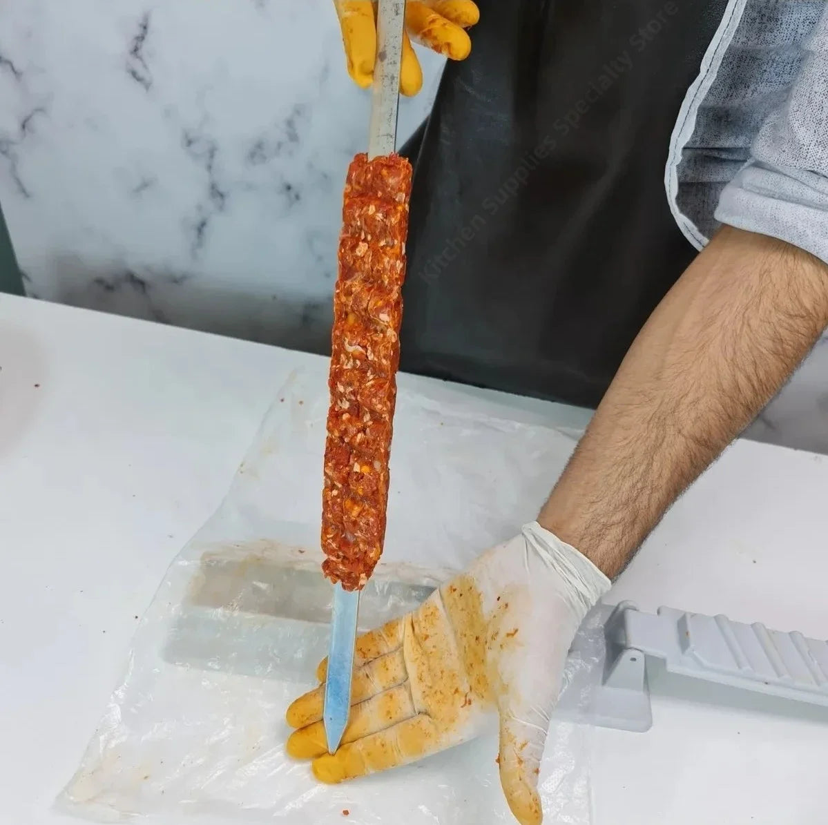 Single Row Kebab Maker Bbq Meat Skewer Machine Press Reusable Plastic Zpaxo