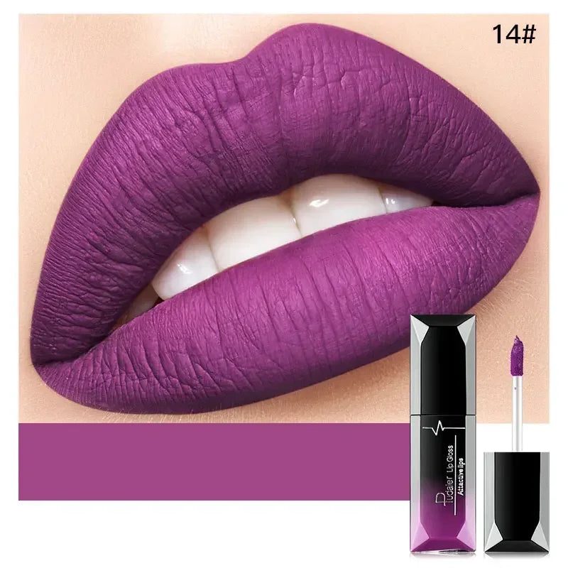Pudaier Waterproof Lip Gloss Matte Liquid Lipstick Matte Lip Stick Cosmetics Makeup Nude Purple Black Rose Cosmetics Zpaxo 14