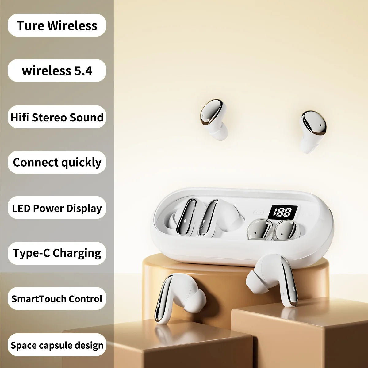 MD35 2-in-1 Dual-pair In-ear Bluetooth Earbuds Hifi High-quality Zpaxo white