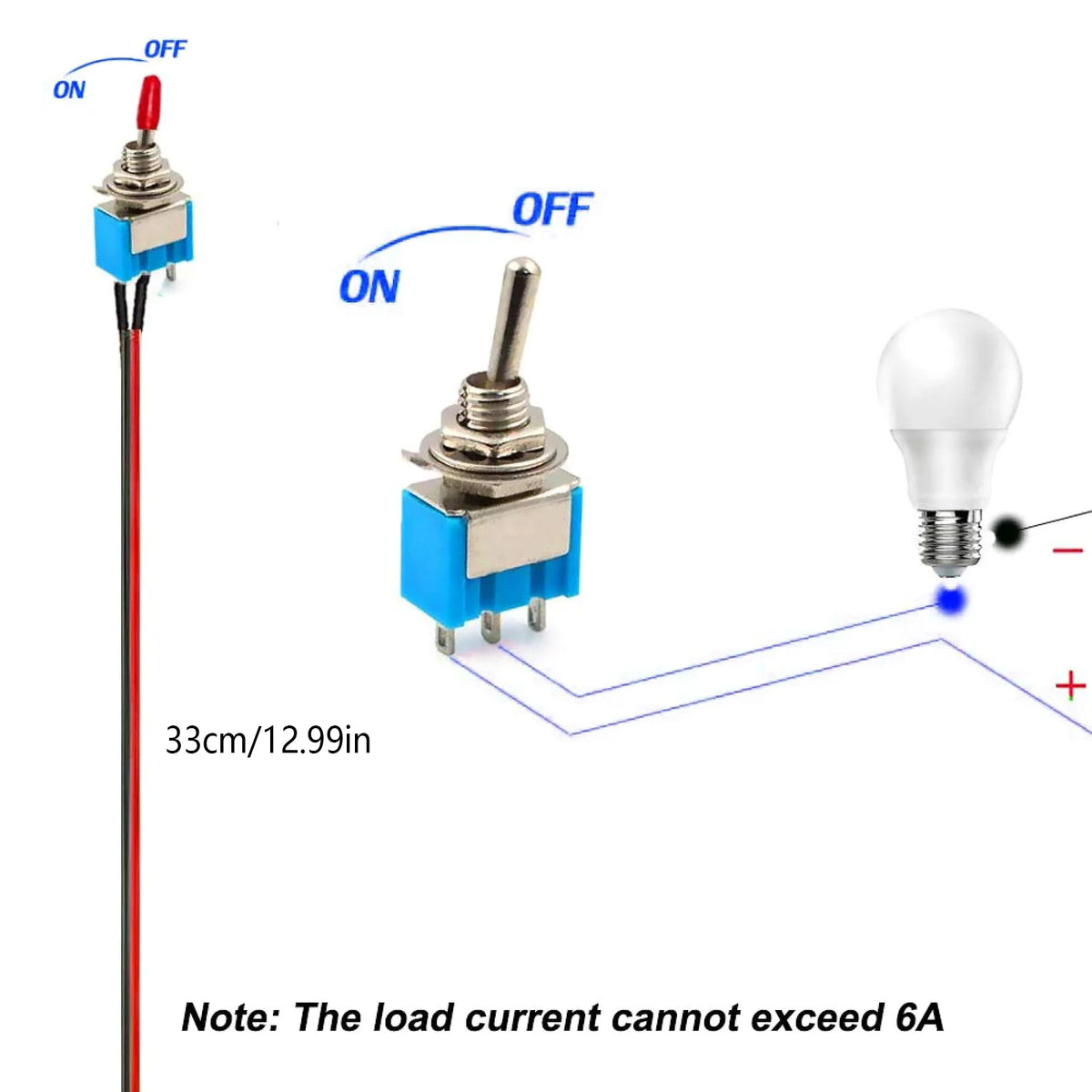 Professional Car Mini Toggle Switch Pre-wired ON-Off 2 Position 3 Pin Zpaxo