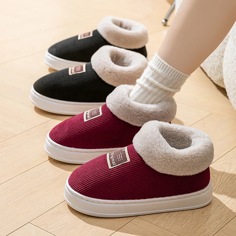 Winter Couple Concise Wrap Heels Plush Slippers Ladies' Non-slip Soft Zpaxo