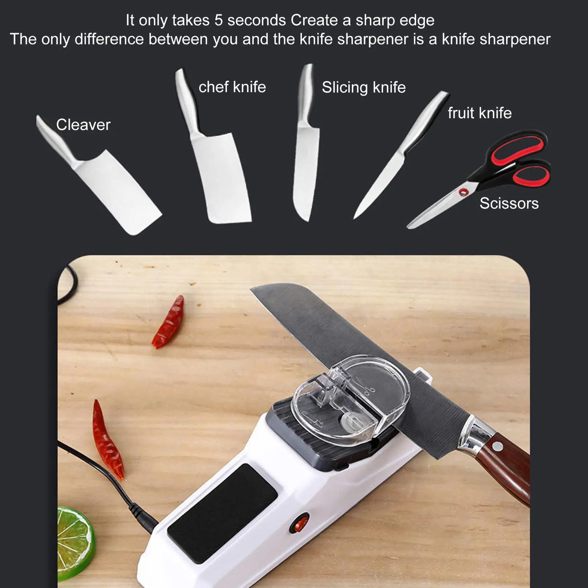 Electric Knife Sharpener Adjustable Kitchen Tool 5 Seconds Quick Zpaxo